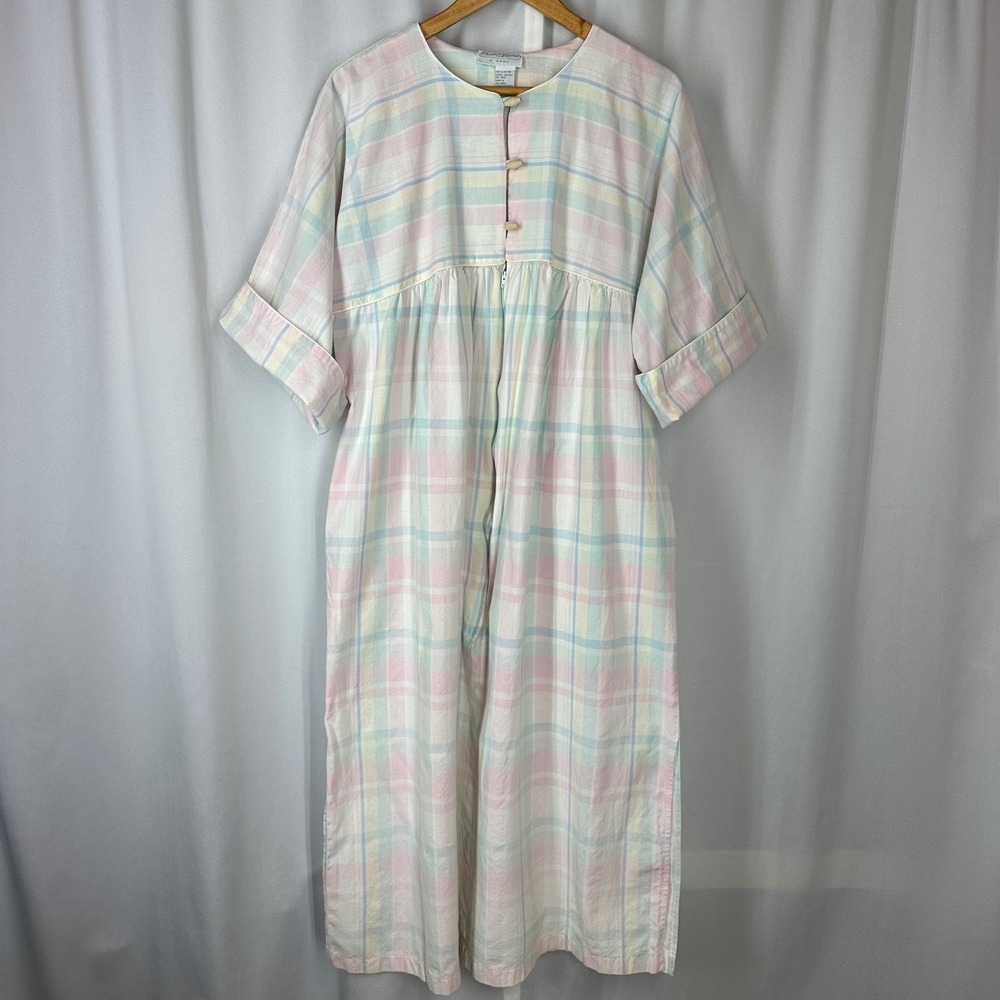 Miss Elaine At Home Pastel Plaid Cotton House Dress Lounger READ